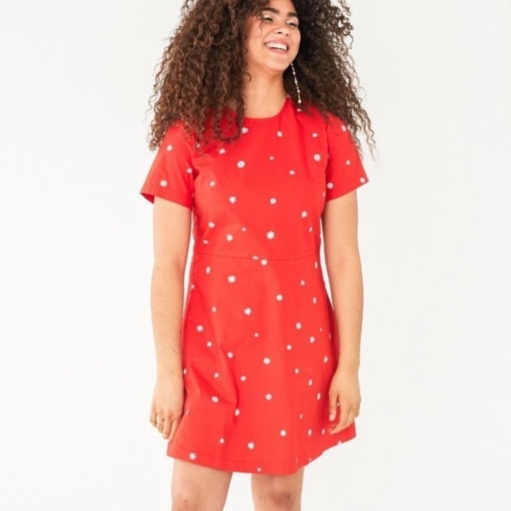 NWT Ban.do Red Daisy Floral Mini Dress with pockets size XS 100% cotton